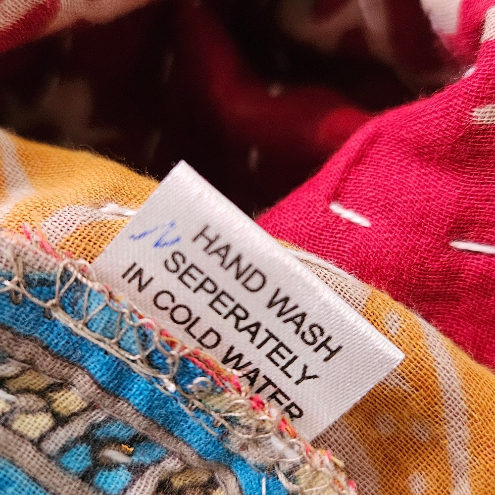 Boho Patchwork Wide Leg Pants S/M Comfy Funky Artsy Hippie Festival Colorful - Picture 11 of 12